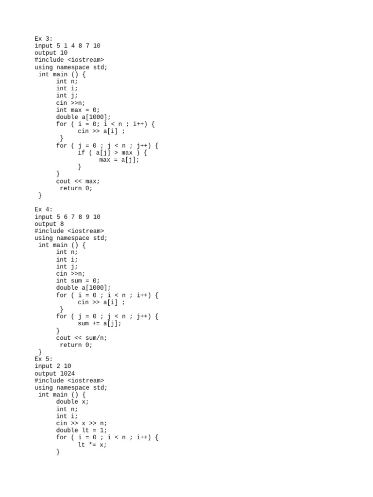 C++ Code Examples for Basic Algorithms | PDF | Computer Programming ...