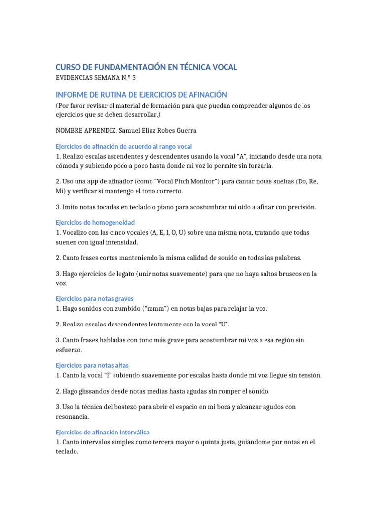 Ejercicios de Afinación Vocal Efectivos | PDF