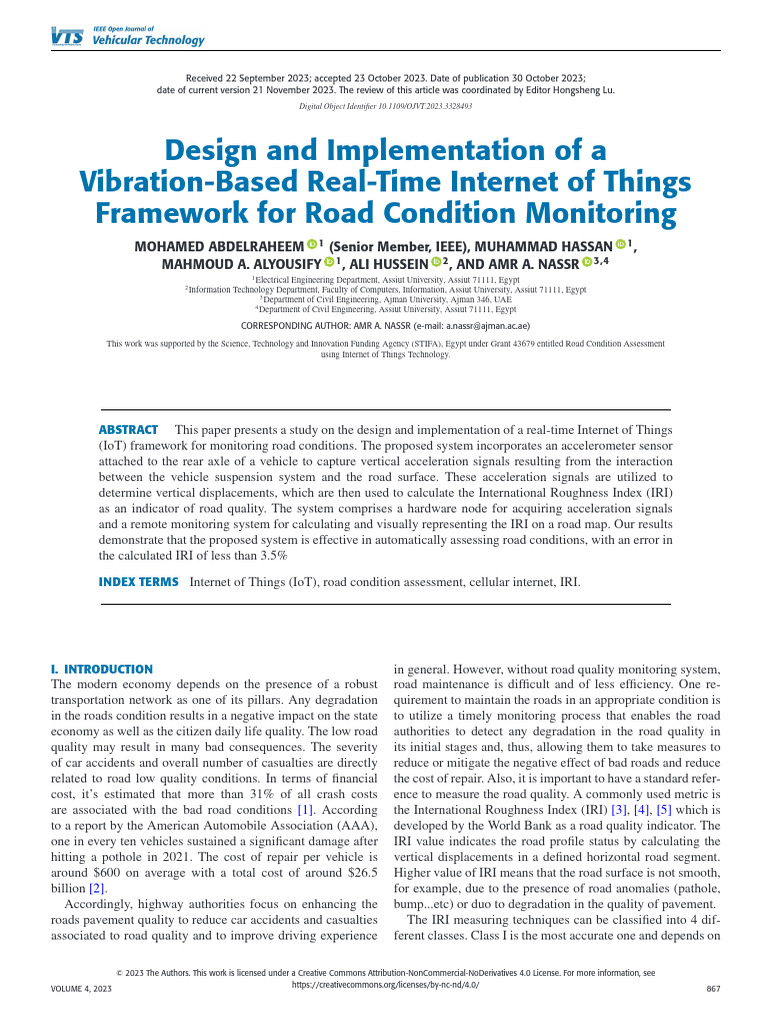 IoT Framework for Real-Time Road Monitoring | PDF | Accelerometer ...