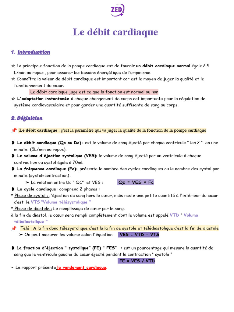 Comprendre le débit cardiaque et ses variations | PDF | Sang ...