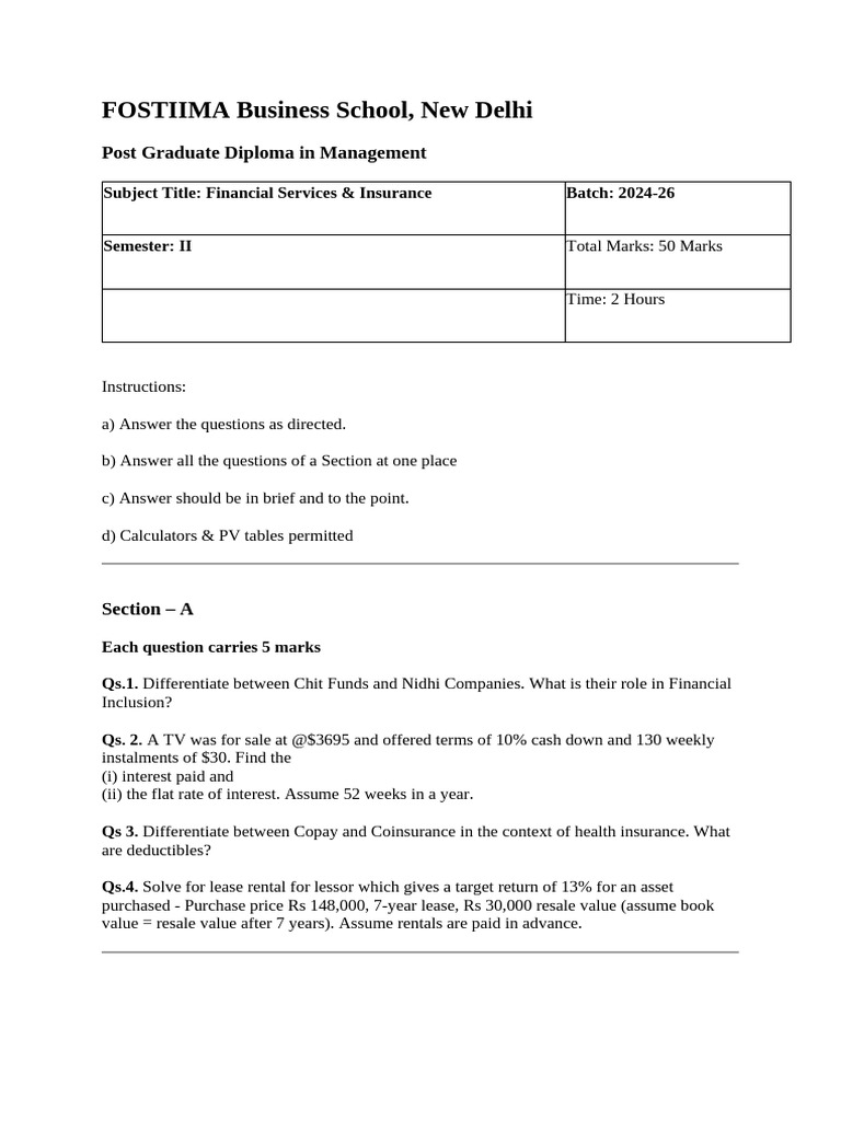 FSI 2nd Sem paper | PDF | Mortgages | Interest