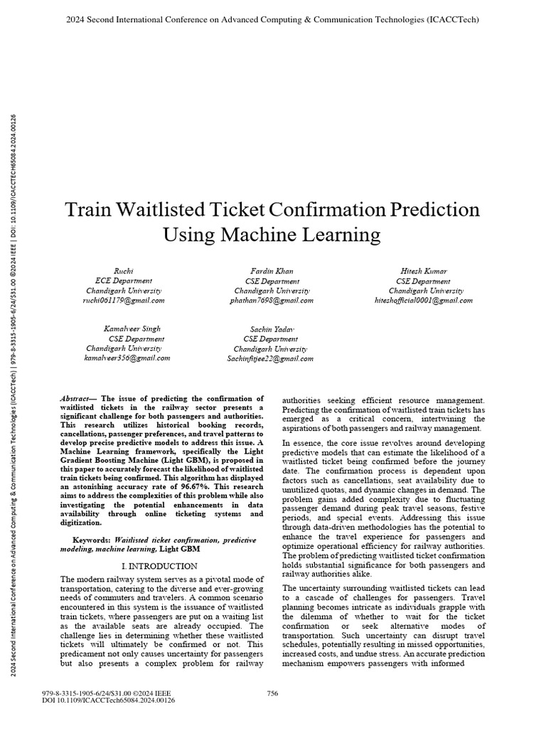 Predicting Waitlisted Ticket Confirmation | PDF | Machine Learning ...