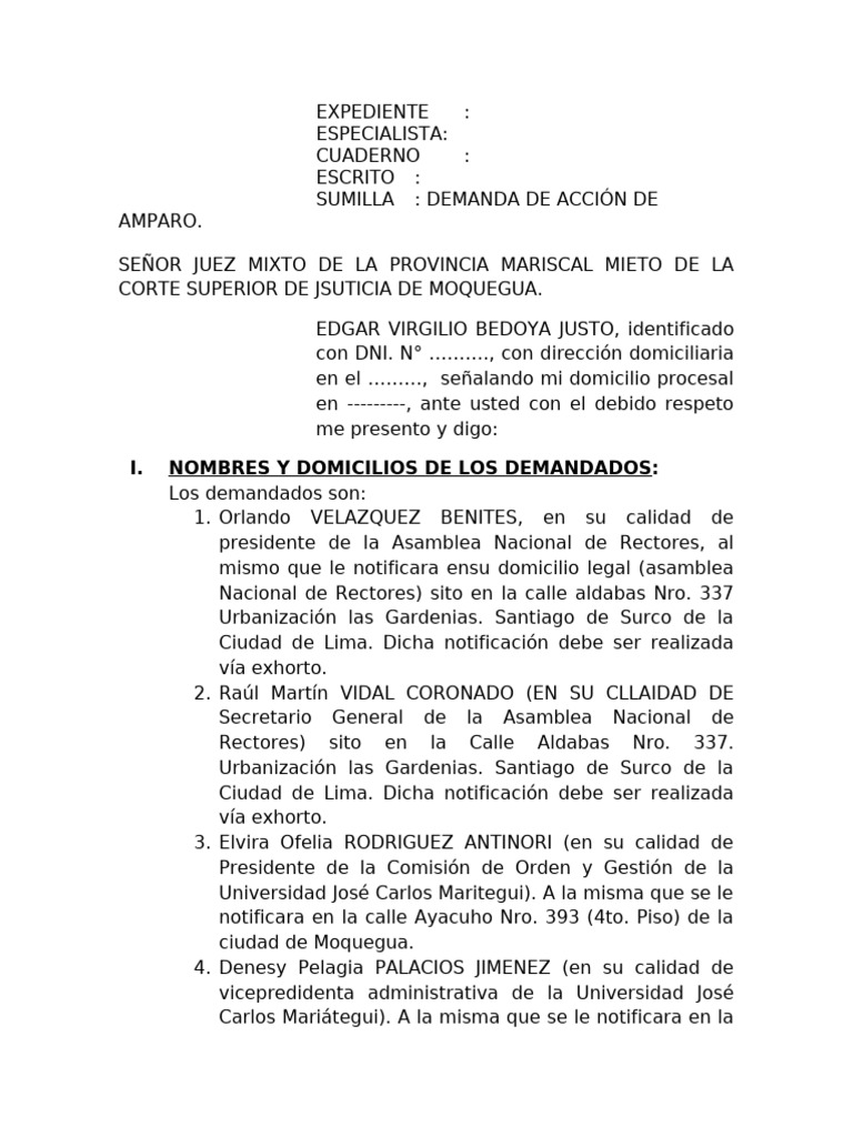 Demanda de Amparo contra Resolución ANR | PDF | Justicia | Crimen y ...