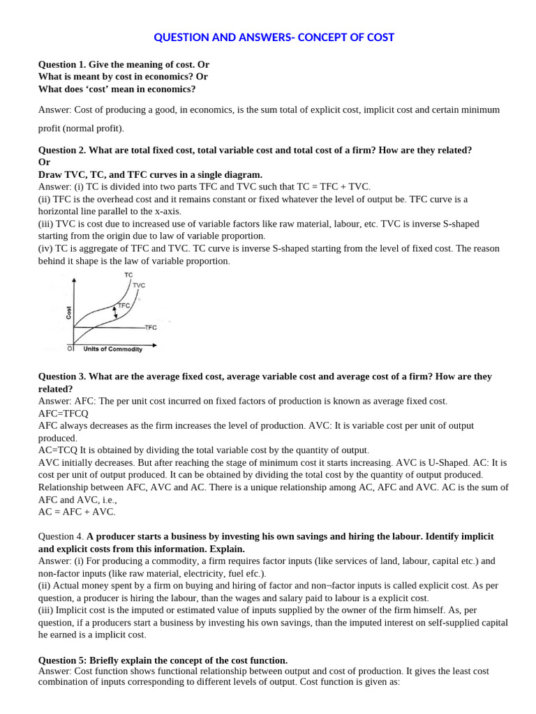 Q N A-Concept of Cost | PDF | Marginal Cost | Labour Economics