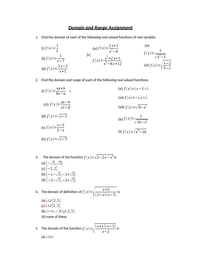 Domain and Range Assignment (2) | PDF | Function (Mathematics) | Chess ...
