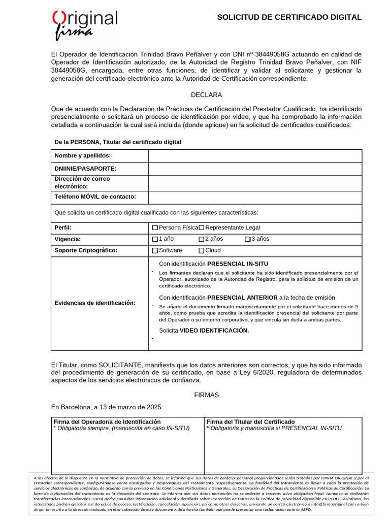 Solicitud de Certificado Digital 2025 | PDF
