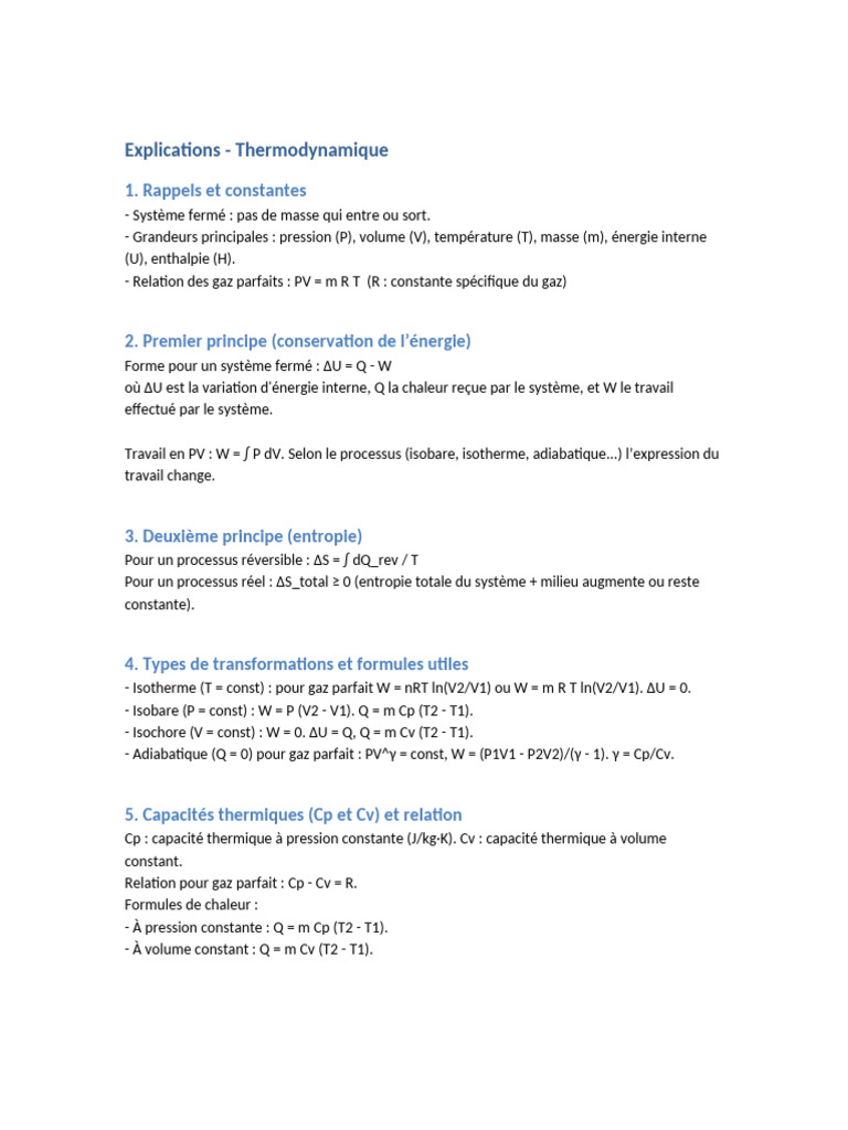 Concepts clés de la thermodynamique | PDF | Capacité thermique ...