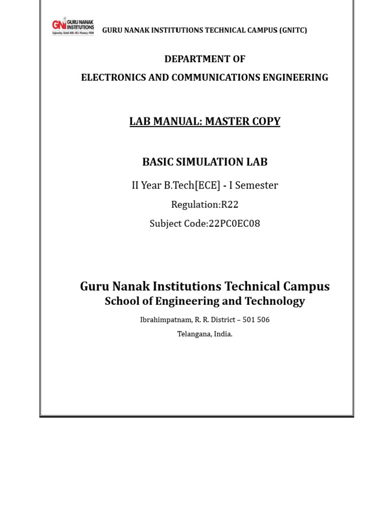 ECE Basic Simulation Lab Manual | PDF | Matrix (Mathematics) | Matlab