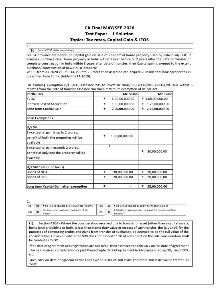 CA Final 2026 Tax Solutions Guide | PDF | Capital Gains Tax | Capital Gain