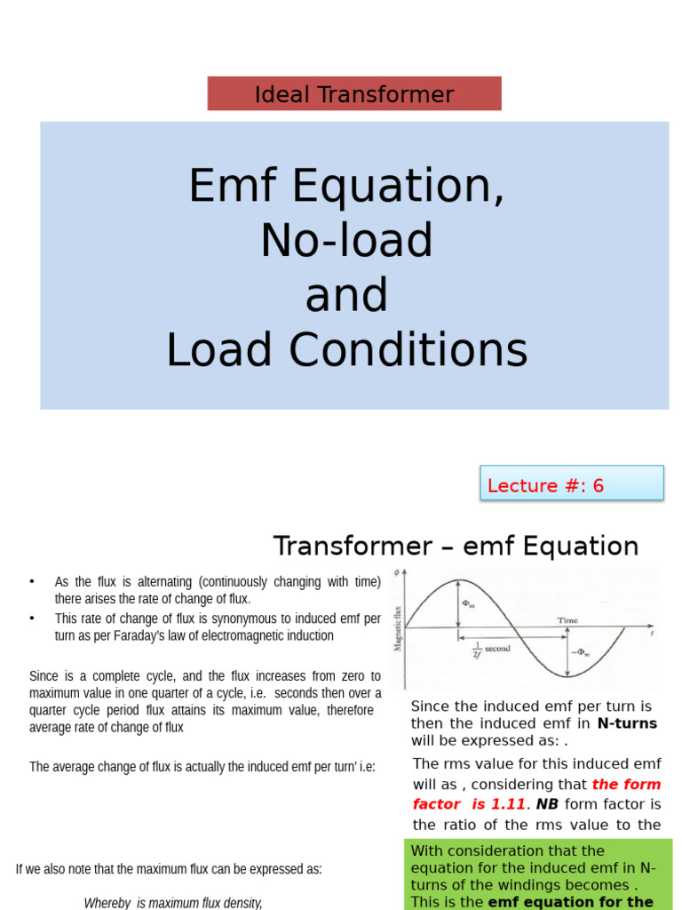 Ideal Transformer EMF Equation Explained | PDF | Transformer ...