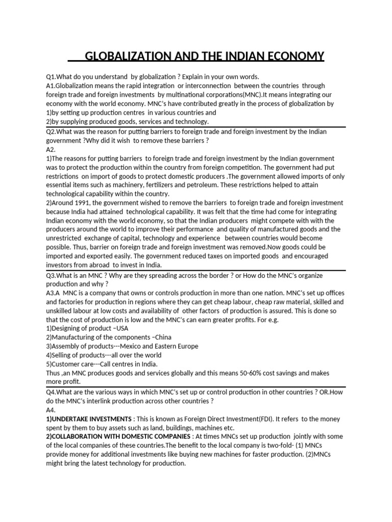 Globalisation and The Indian Economy | PDF | Globalization ...
