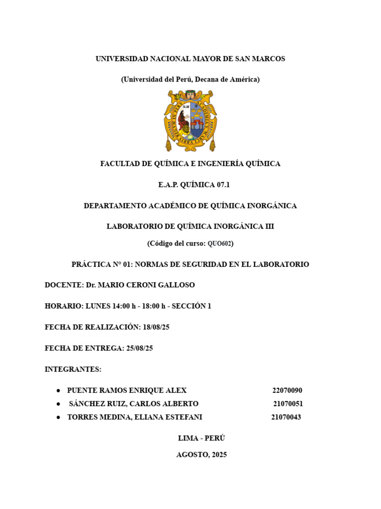 Práctica N°1 Lab. Q. Inorgánica III | PDF | Corrosión | Laboratorios
