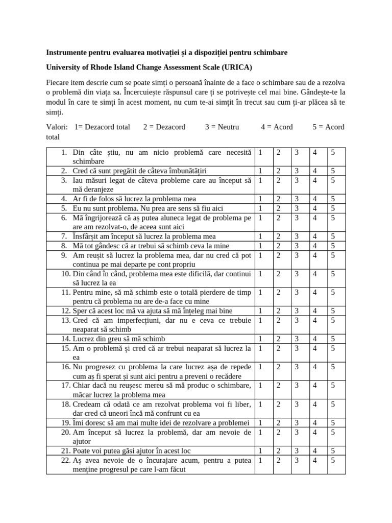 Instrument Evaluarea Motivației Schimbarii | PDF