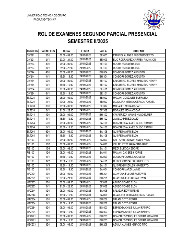 Exámenes Segundo Parcial 2025 UTO | PDF