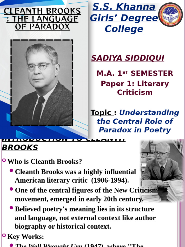 Paradox in Poetry: Cleanth Brooks' Insight | PDF | Poetry | Paradox