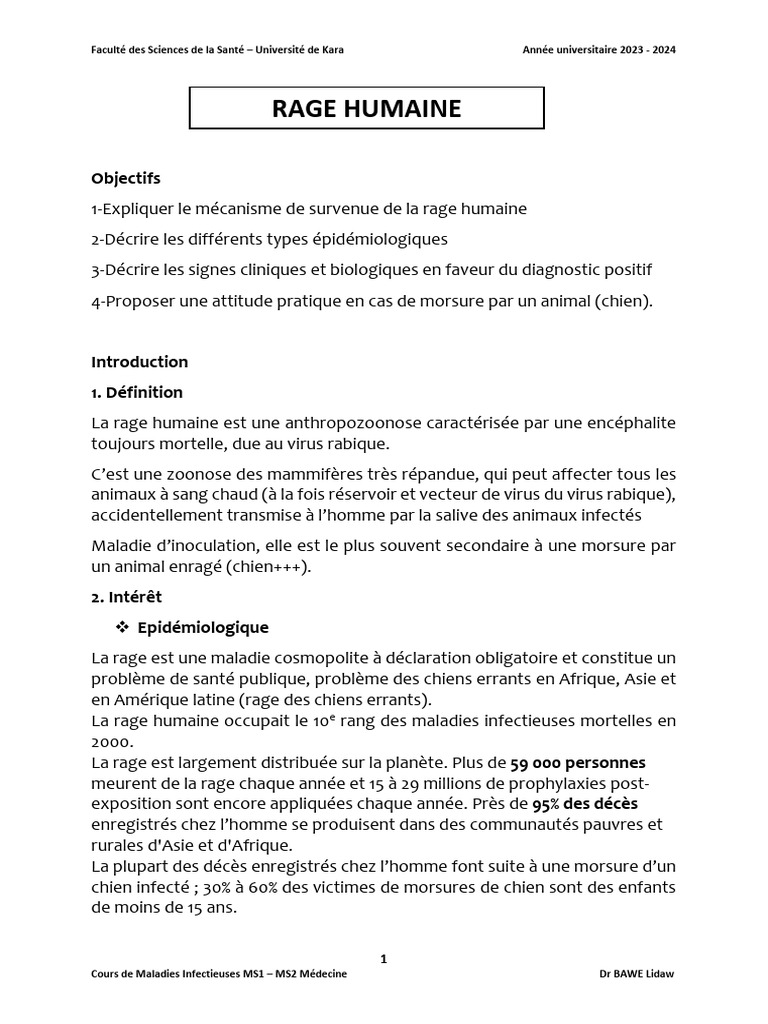 Comprendre la Rage Humaine et sa Prévention | PDF | Rage (maladie ...