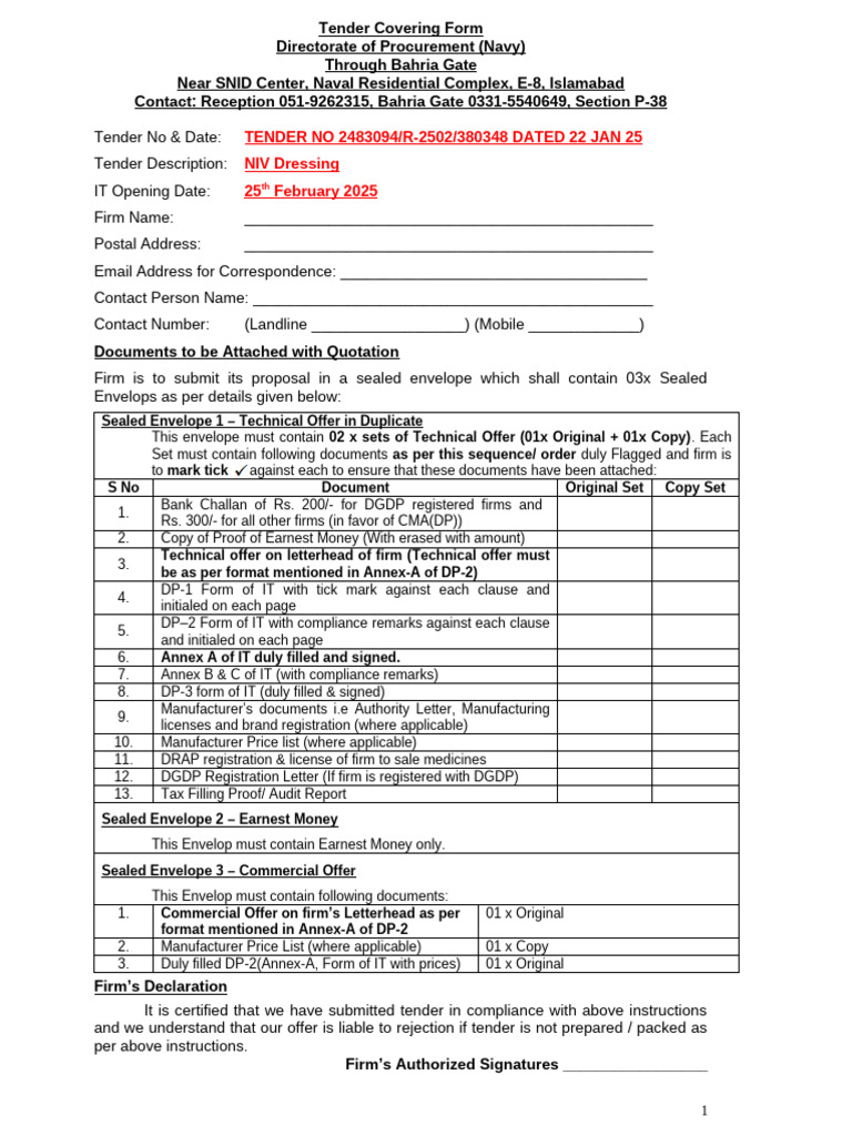 Navy Tender Covering Form 2483094/R-2502 | PDF | Arbitration | Prices
