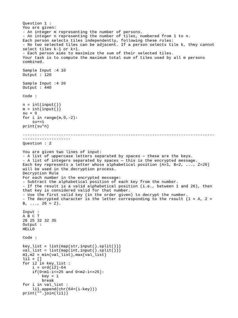 NQT - (Morning Slot Coding Ques) | PDF