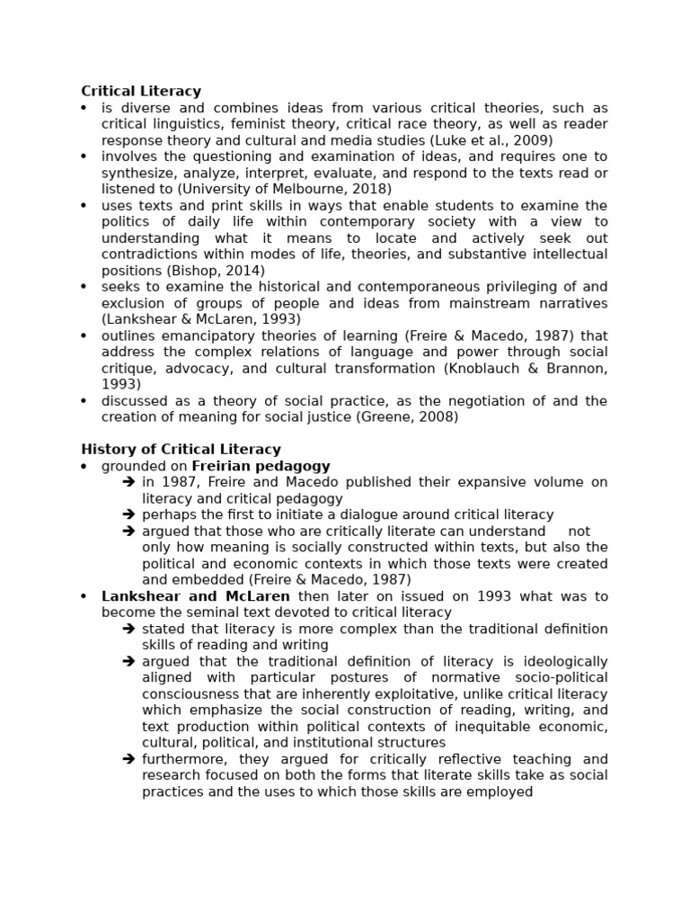 Understanding Critical Literacy Concepts | PDF | Praxis (Process ...