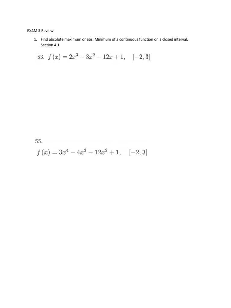 Calculus Exam 3 Review Guide | PDF