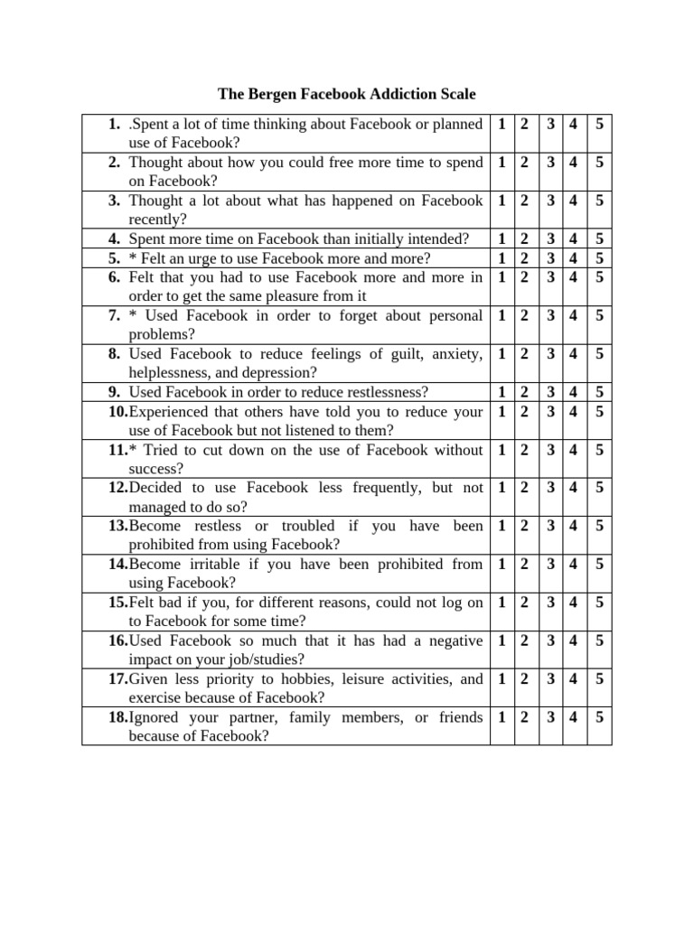 Bergen Facebook Addiction Scale | PDF