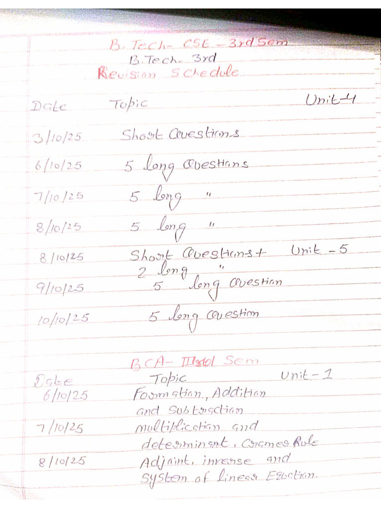 Revision Schedule | PDF