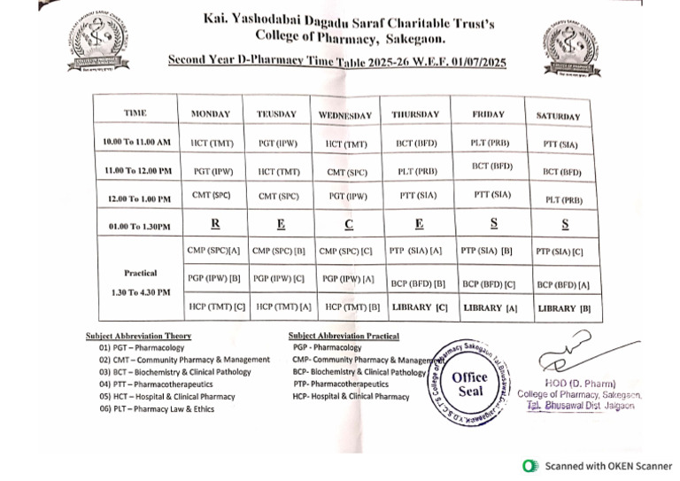 Updated Time Table Follow From Tomorrow | PDF
