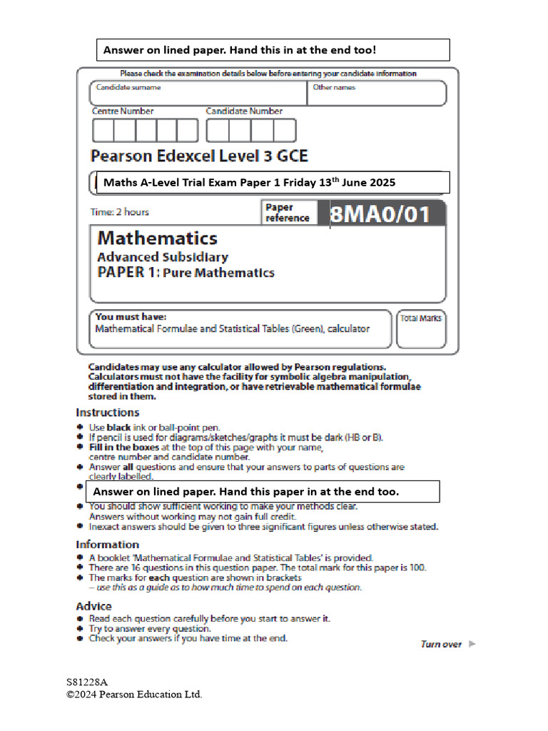 A-Level Maths Trial Exam Paper 2025 | PDF | Equations | Coordinate System