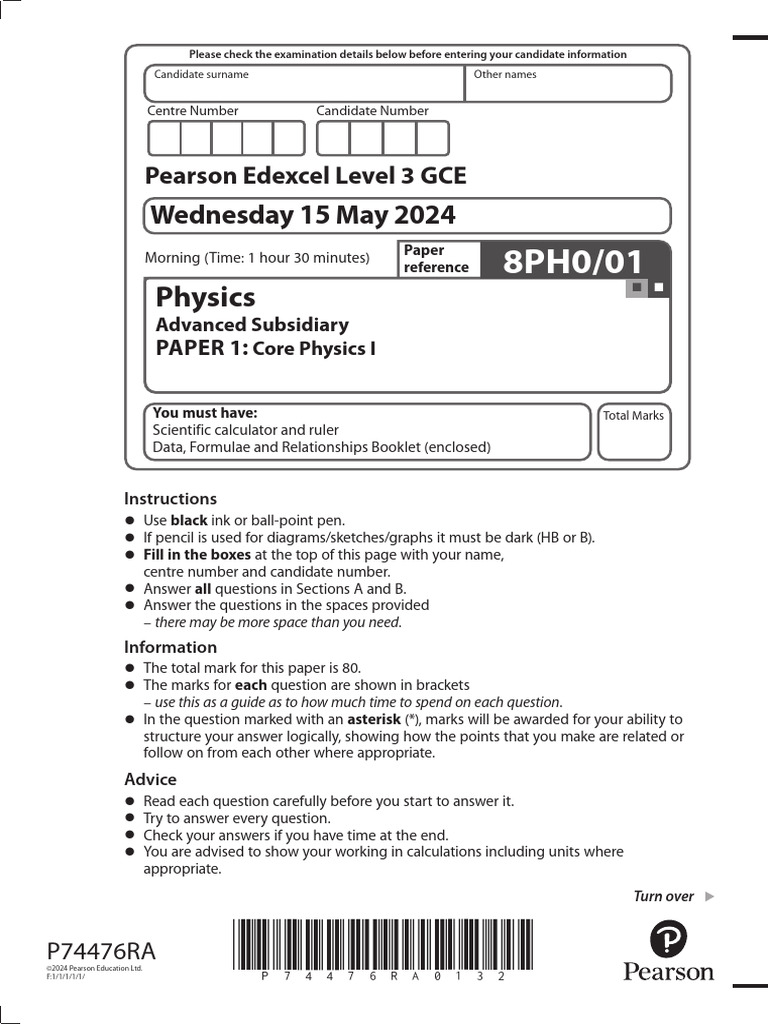 Pearson Edexcel Physics Exam Paper 2024 | PDF | Momentum | Force