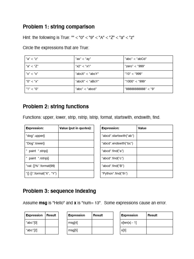 String Comparison and Functions Guide | PDF