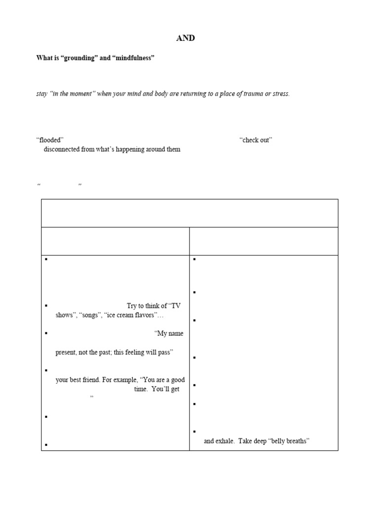 Grounding and Mindfulness Techniques | PDF | Mindfulness ...