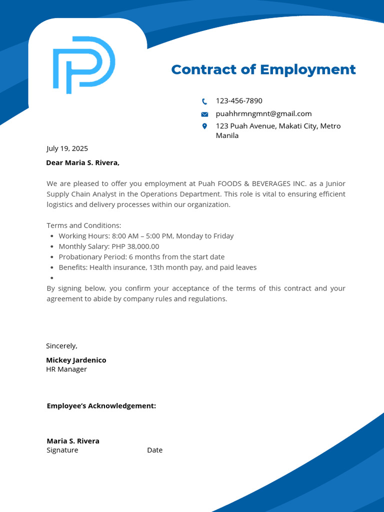 Sample Letter of Employment | PDF