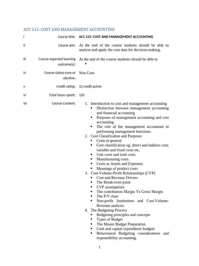 Cost and Management Accounting Course | PDF | Management Accounting ...
