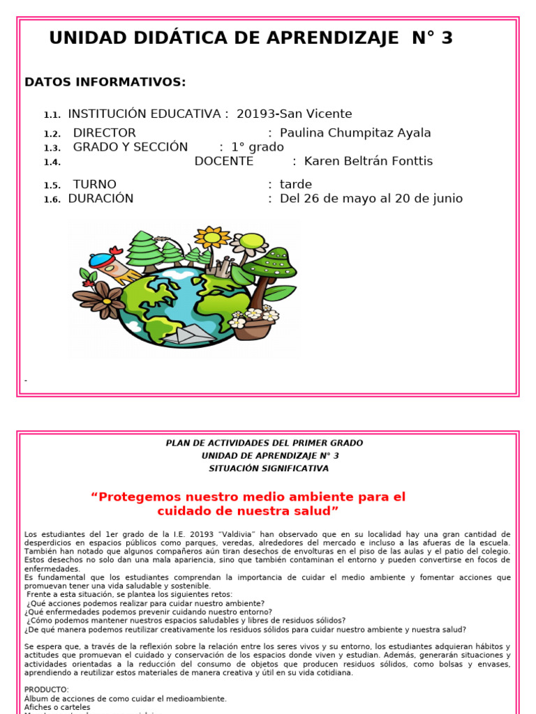 Cuidado del Medio Ambiente en 1° Grado | PDF | Aprendizaje | Residuos