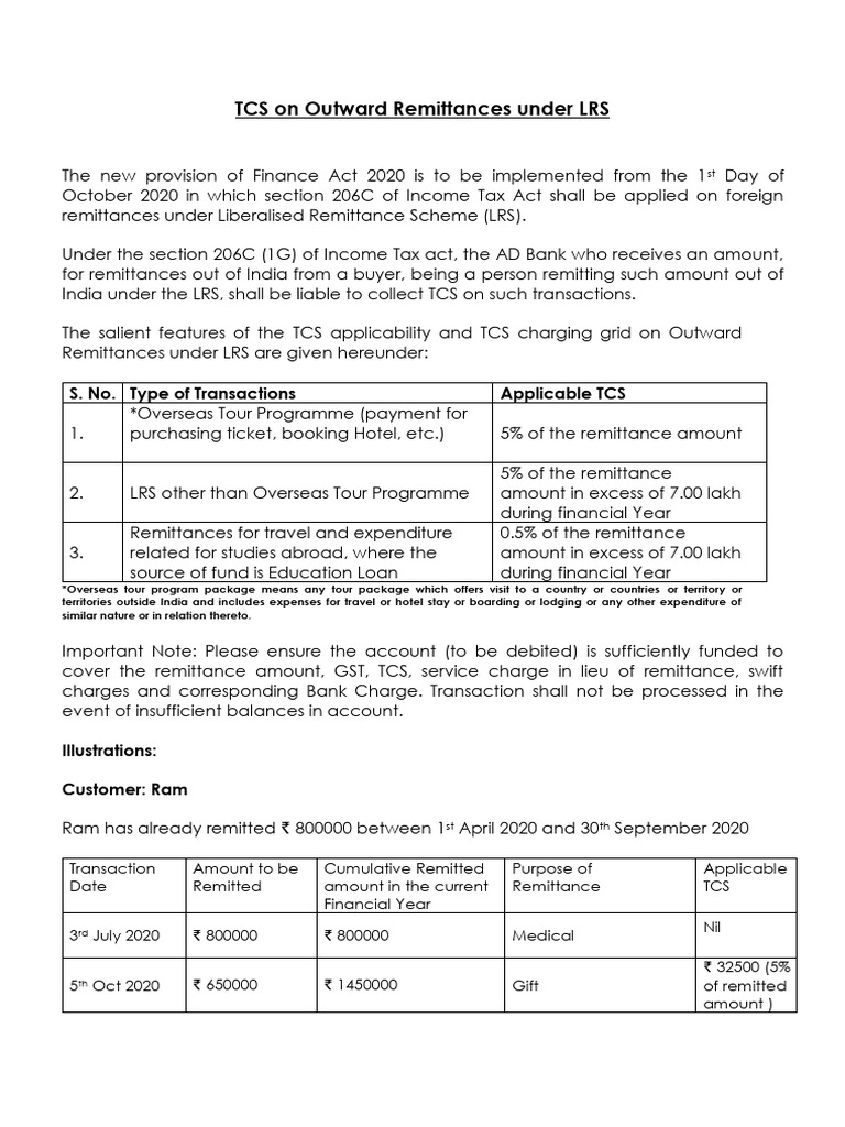 TCS on Outward Remittances LRS Guide | PDF | Remittance | Expense