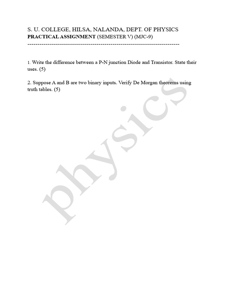 P_assignment (Sem-V) - Phy Major | PDF