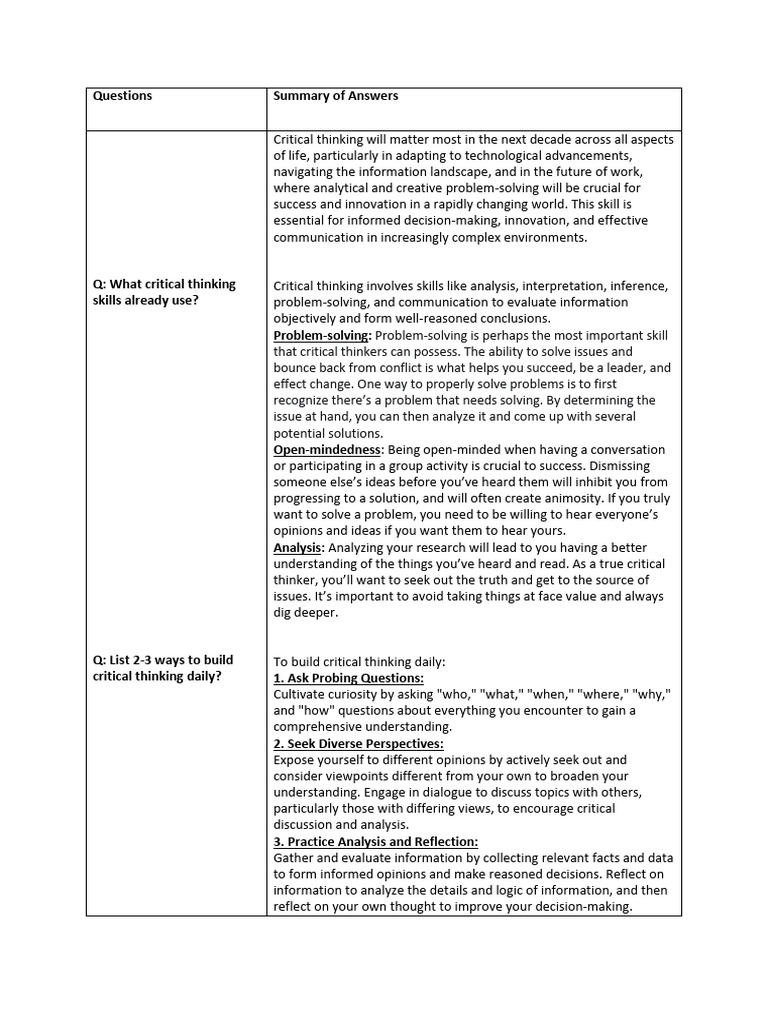 Answers Through Cornell Method | PDF | Critical Thinking | Thought