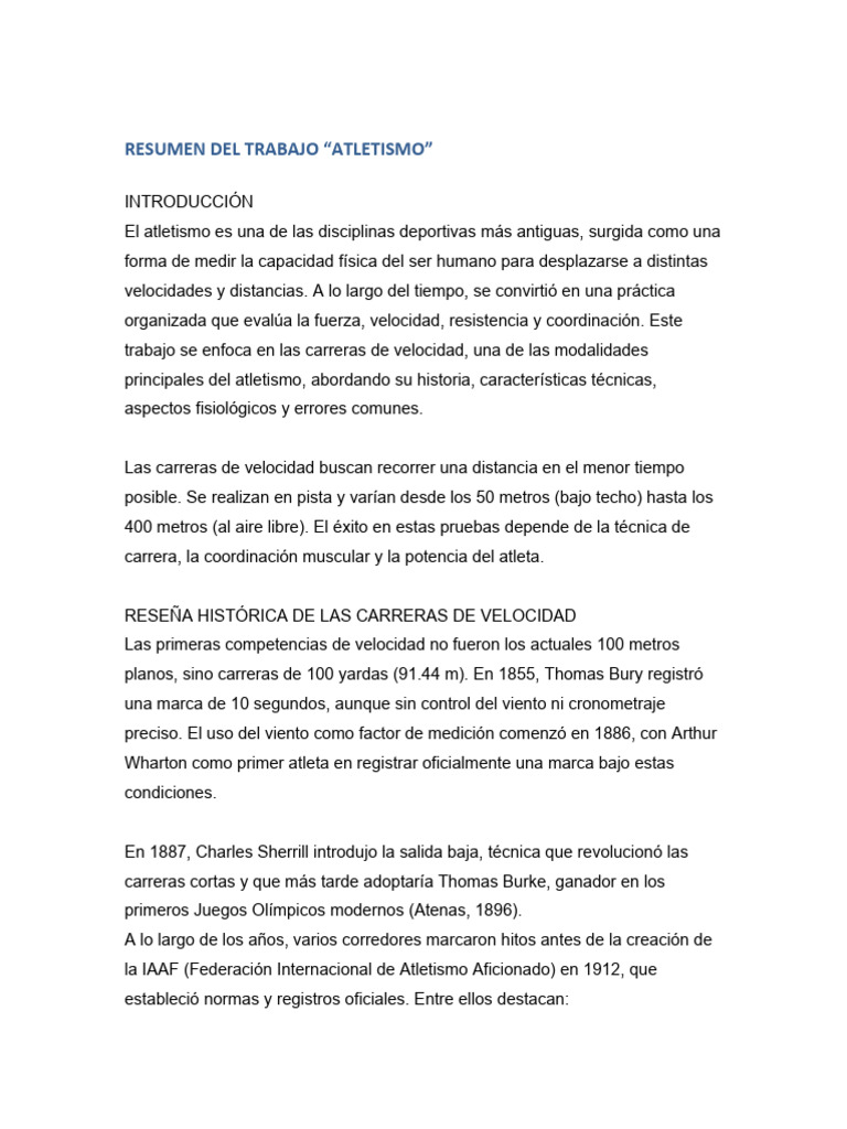 Carreras de Velocidad en Atletismo: Guía Completa | PDF | Deporte del ...
