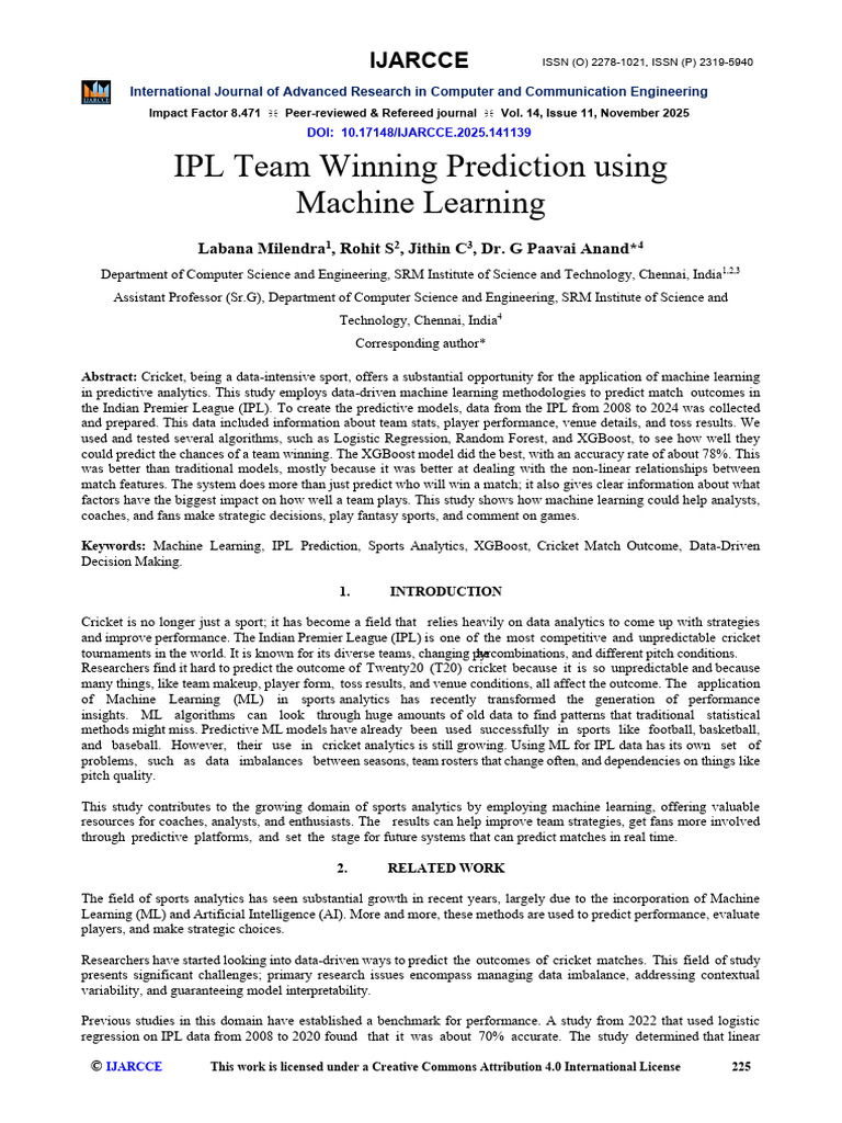 IPL Match Outcome Prediction with ML | PDF | Machine Learning | Analytics
