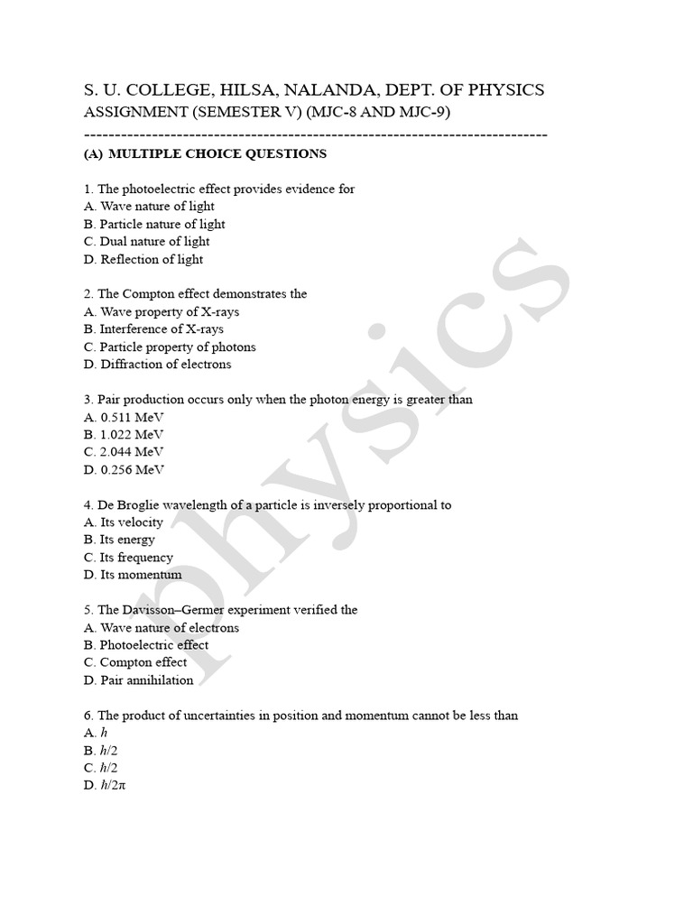 Assignment (Sem-V) - PHY MAJOR | PDF