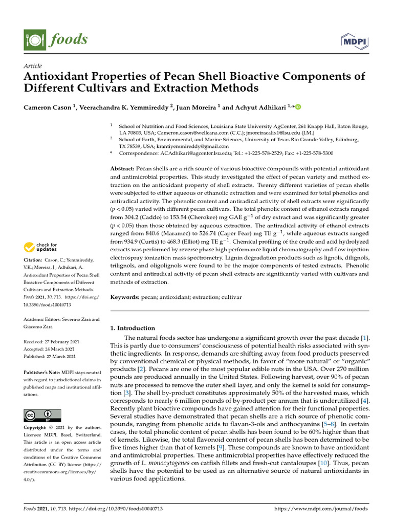 Antioxidant Properties of Pecan Shell Bioactive Components | PDF ...