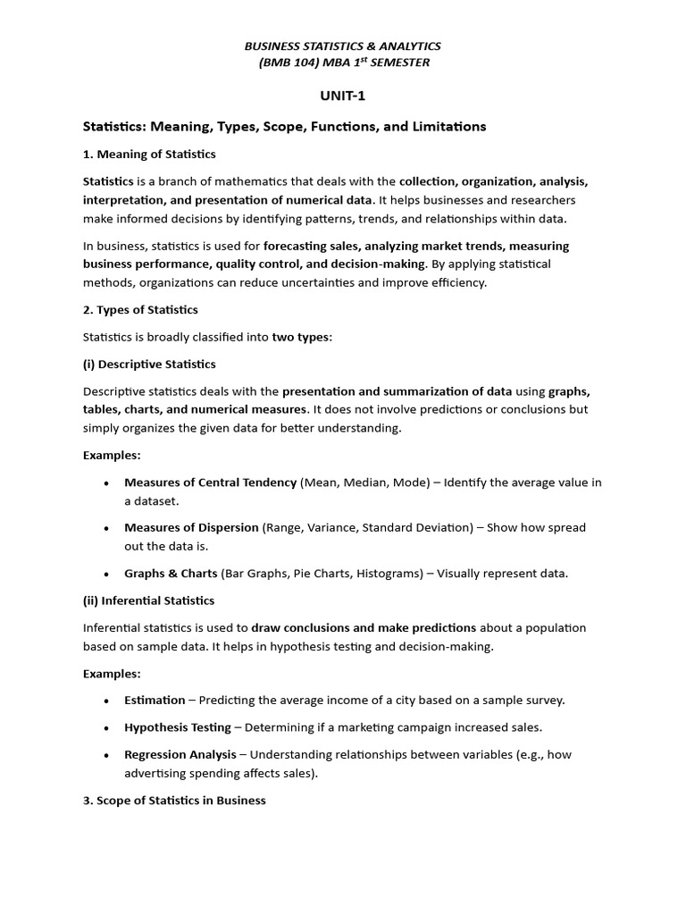 Business Statistics Overview for MBA | PDF | Quartile | Statistics