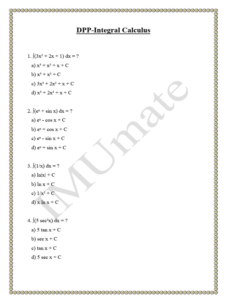 Integral Calculus Practice Questions | PDF | Chess Theory | Chess