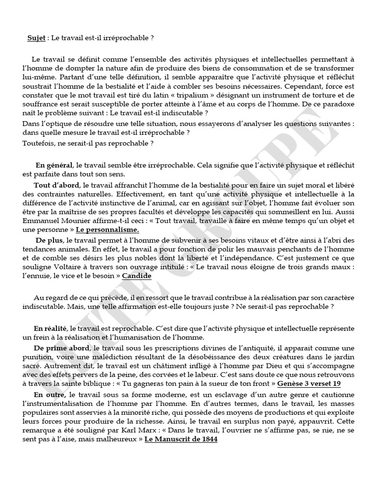 Le travail : irréprochable ou reprochable ? | PDF