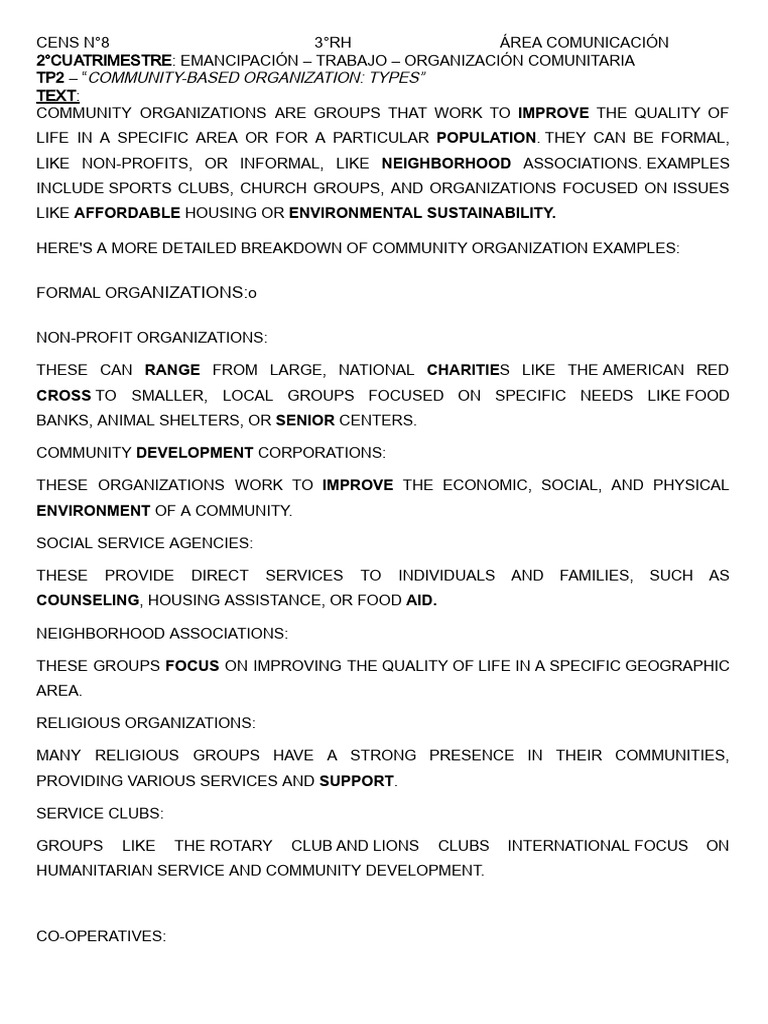 TP2 - Community Based Organization - Types - 3°RH | PDF