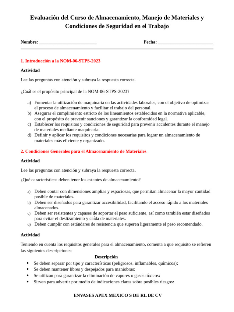 Curso de Seguridad en Almacenamiento y Manejo de Materiales | PDF