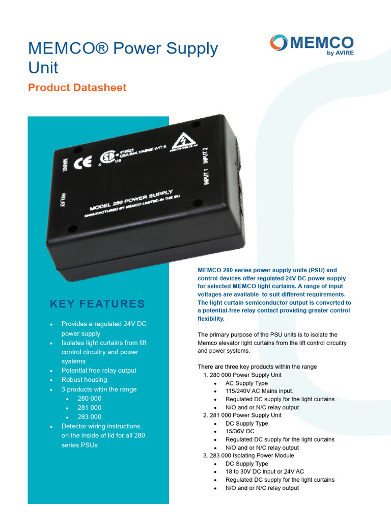 MEMCO 280 Series Power Supply Units | PDF | Power Supply | Direct Current