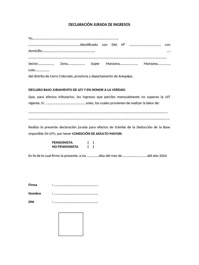 Declaración Jurada de Ingresos 2024 | PDF