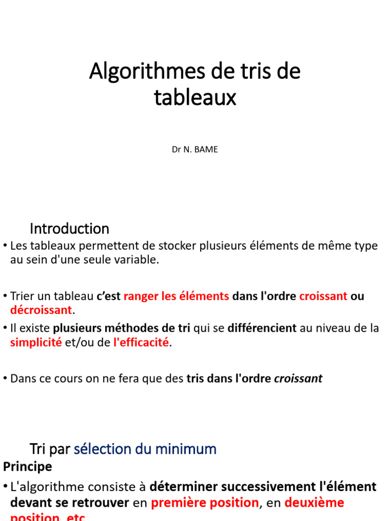 Algorithmes de tri de tableaux en détail | PDF | Informatique théorique ...