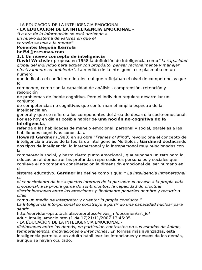 La Educación de La Inteligencia Emocional | PDF | Las emociones ...